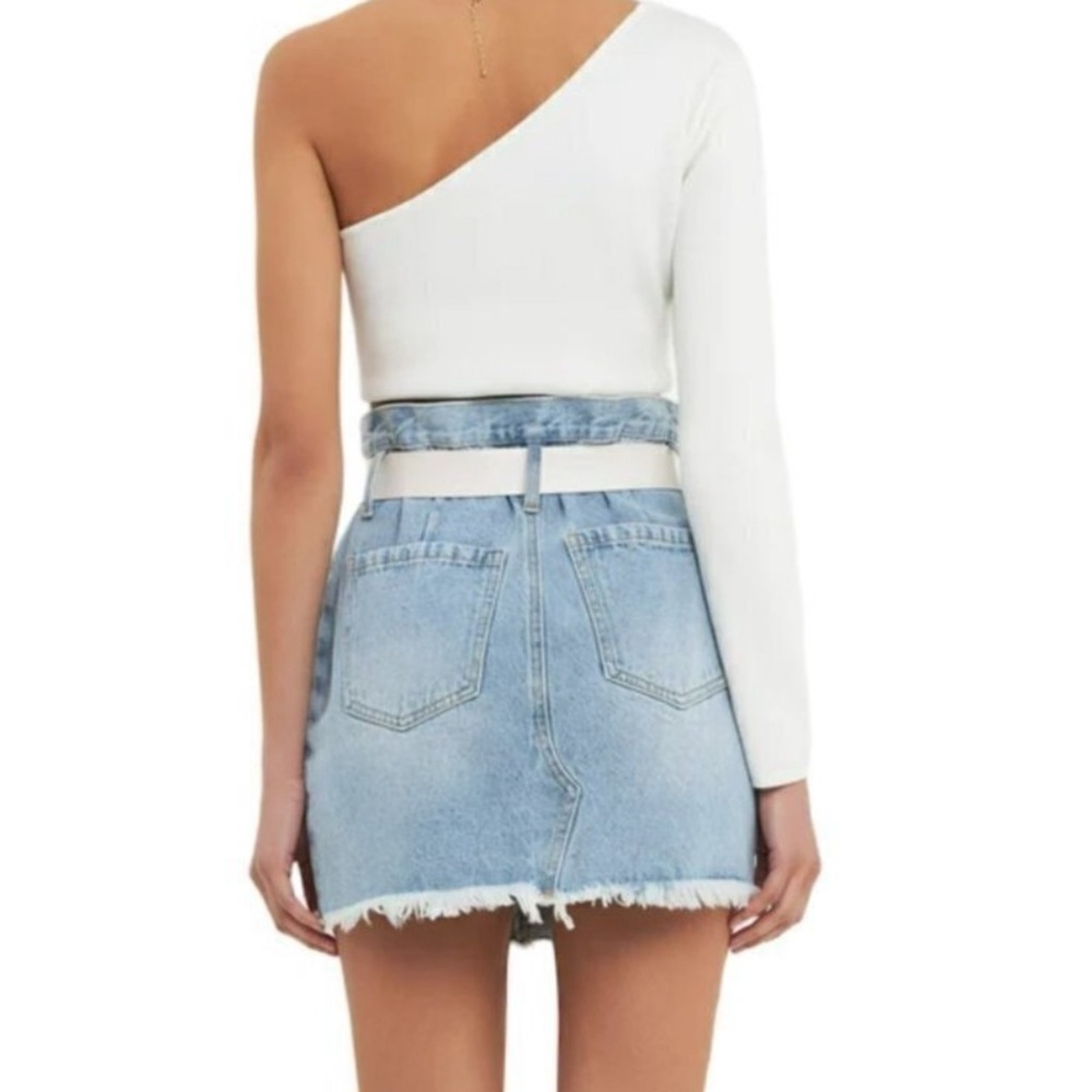 GREY LAB LOS ANGELES High Rise Denim Skirt Light Wash 90s Style Distressed Sz L - Picture 4 of 10